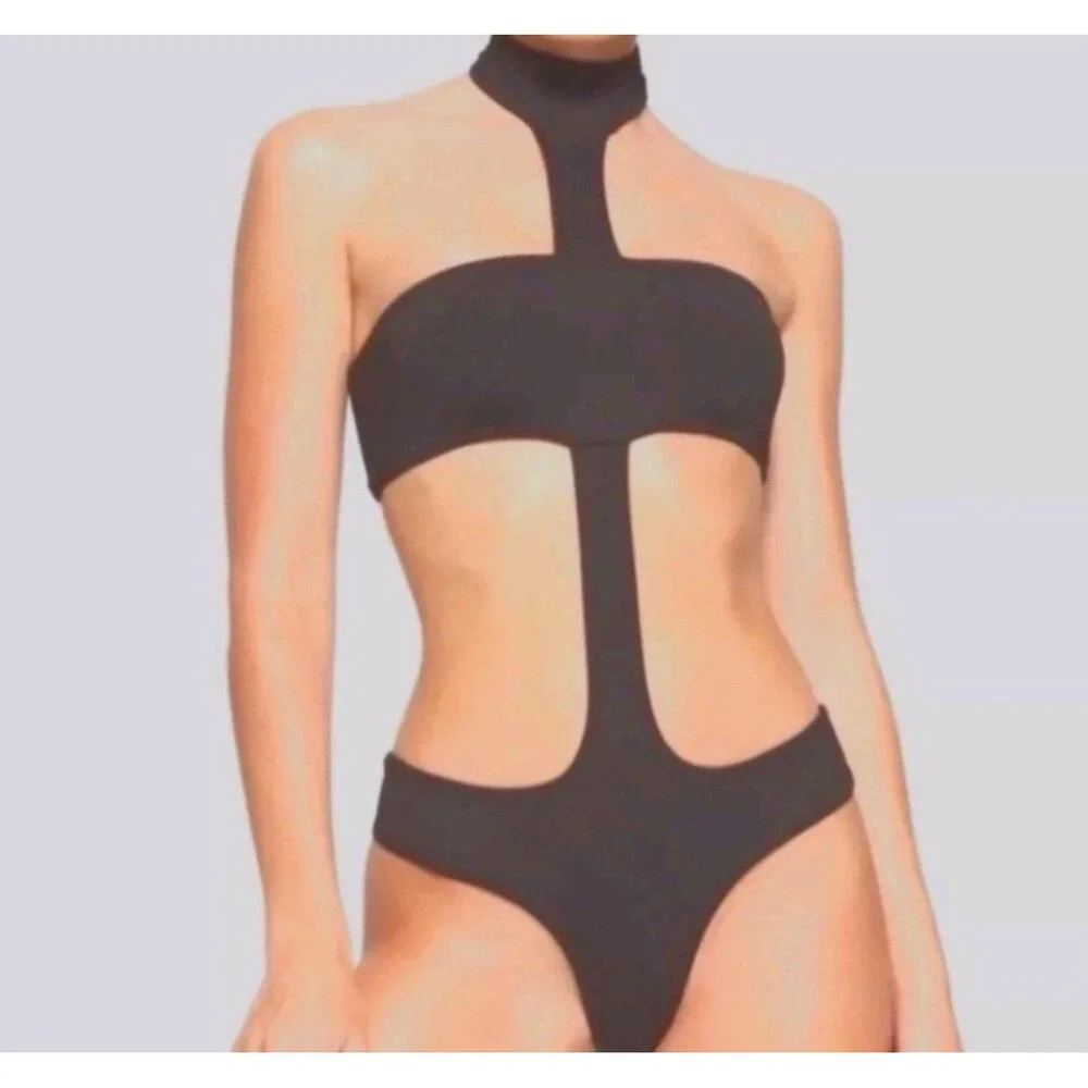 Cut Out Halter Monokini Gunmetal Small